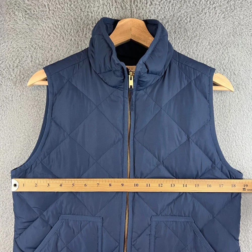J.Crew Excursion Quilted Down Vest Navy Blue Womens Small Full Zip Gold Hardware